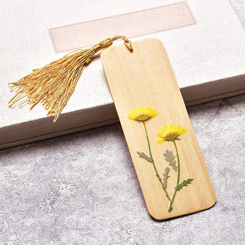 I-lan Set of 6 Wood Floral Bookmark, Vintage Bookmarker Set with Tassel, Reading Mark with Dried Flowers and Plants, Book Marks for Readers, Students, Church, Book Launch Party - Image 3